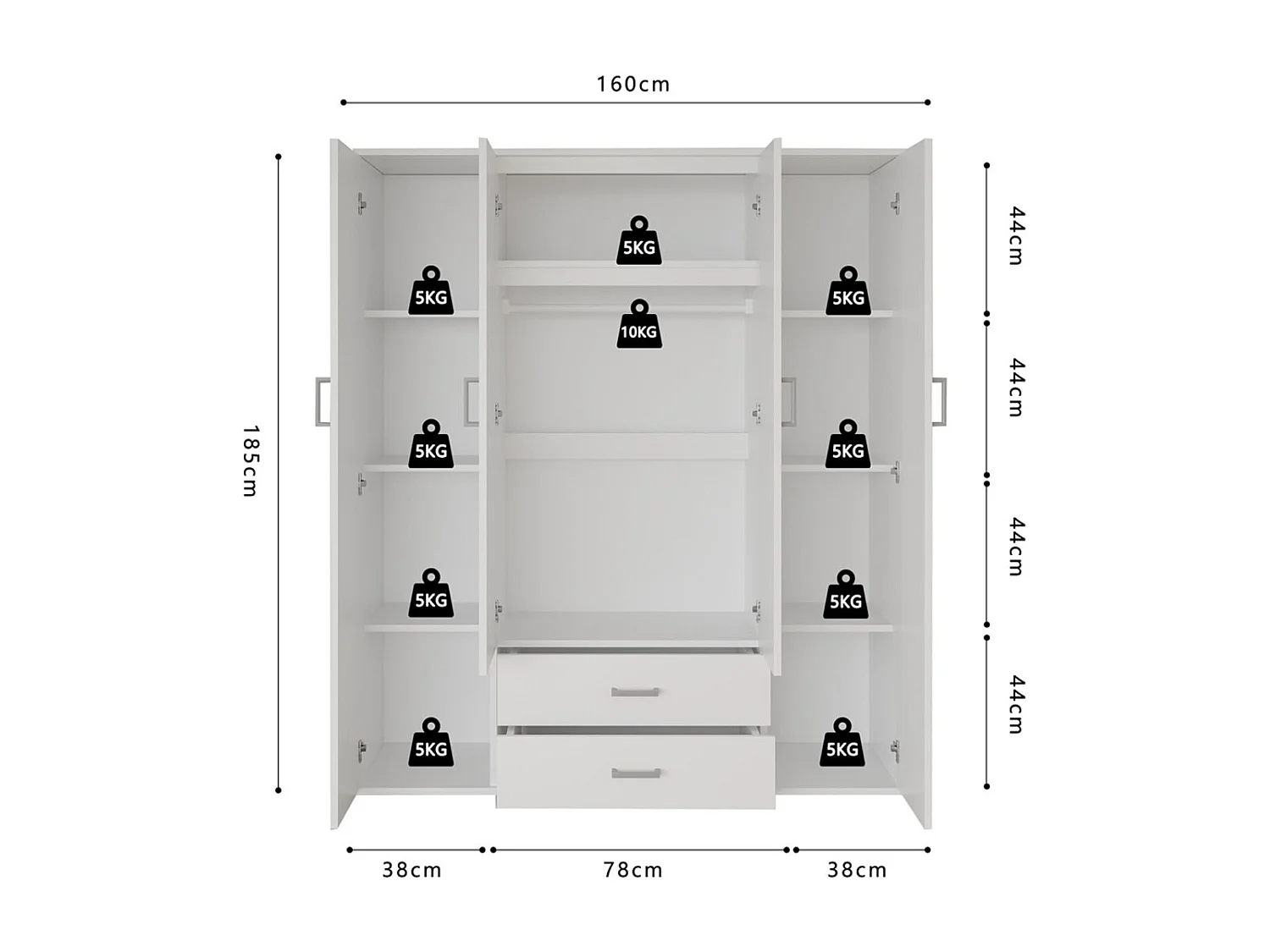 Armoire 4 portes avec 2 miroirs TOM – Dimensions H185 x L160 x P52 cm – Coloris blanc – Style design