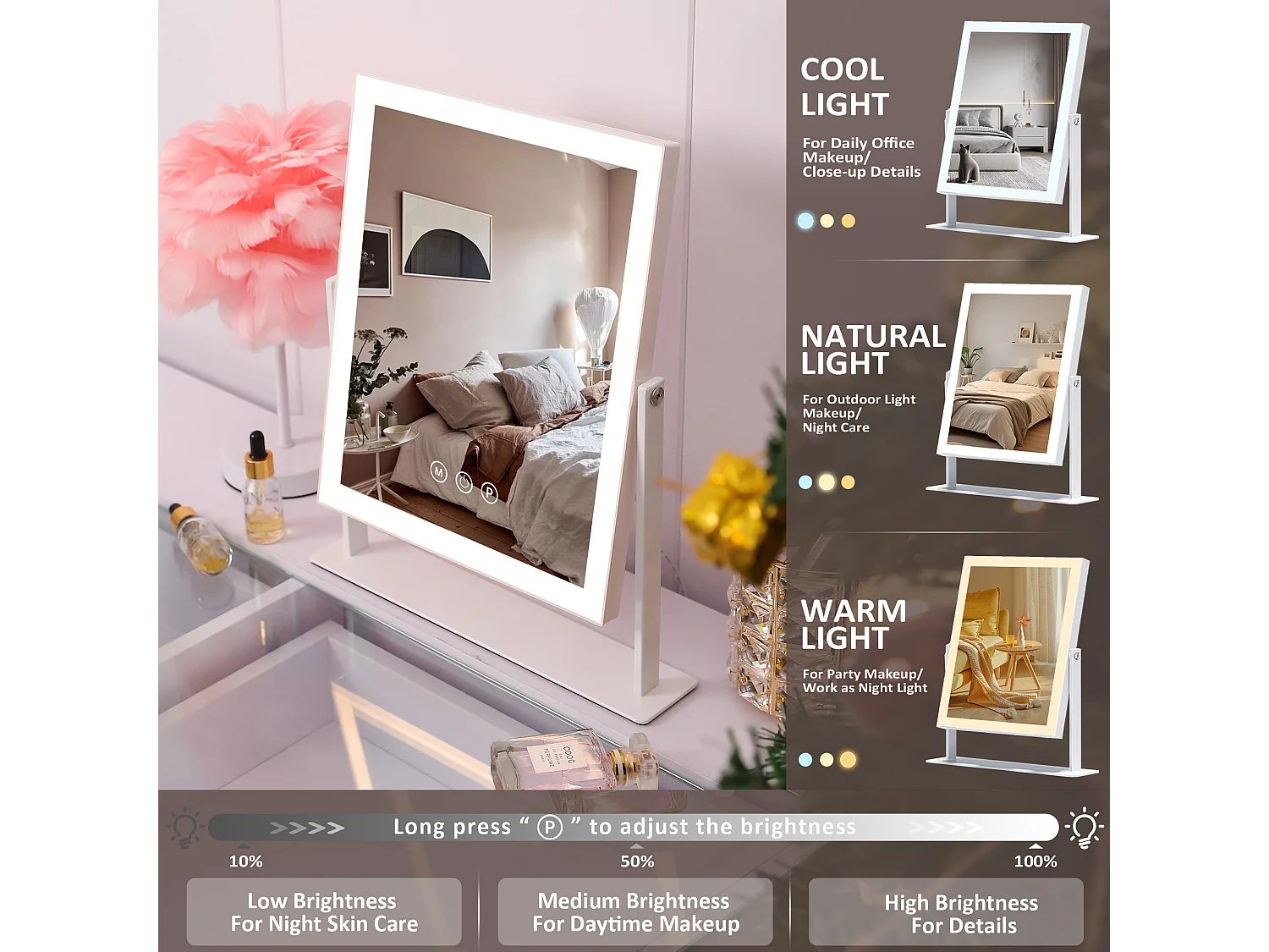 Miroir de maquillage hollywood coiffeuse avec lumière 25x30cm - Bande de LED