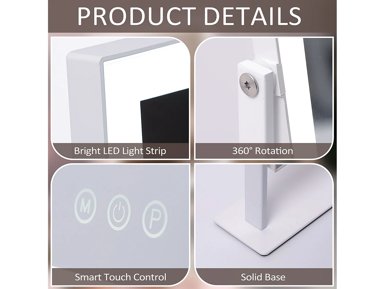 Miroir de maquillage hollywood coiffeuse avec lumière 25x30cm - Bande de LED