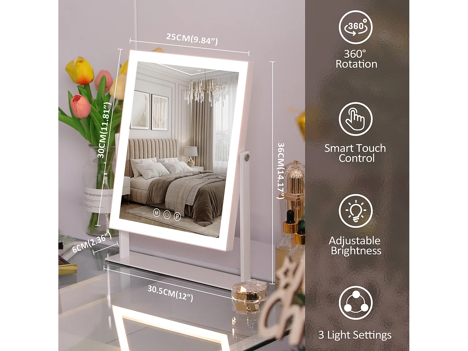 Miroir de maquillage hollywood coiffeuse avec lumière 25x30cm - Bande de LED