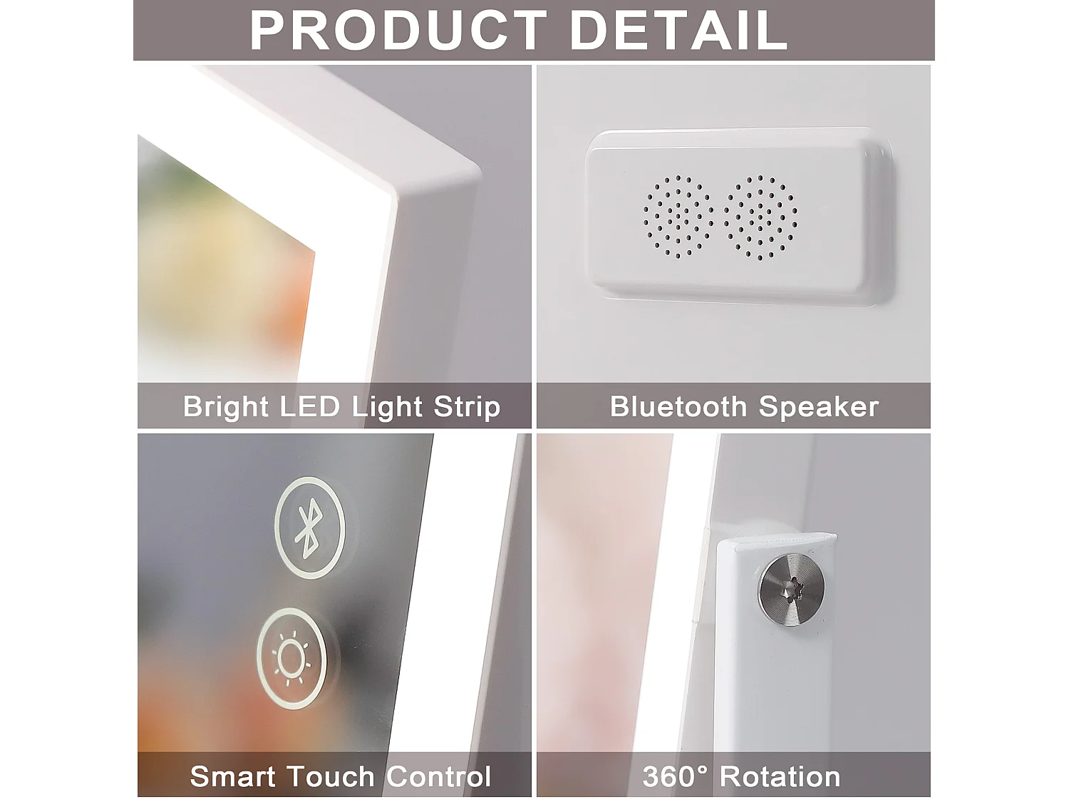 Miroir de maquillage hollywood coiffeuse avec lumière 30x41cm - Bande de LED - Bluetooth