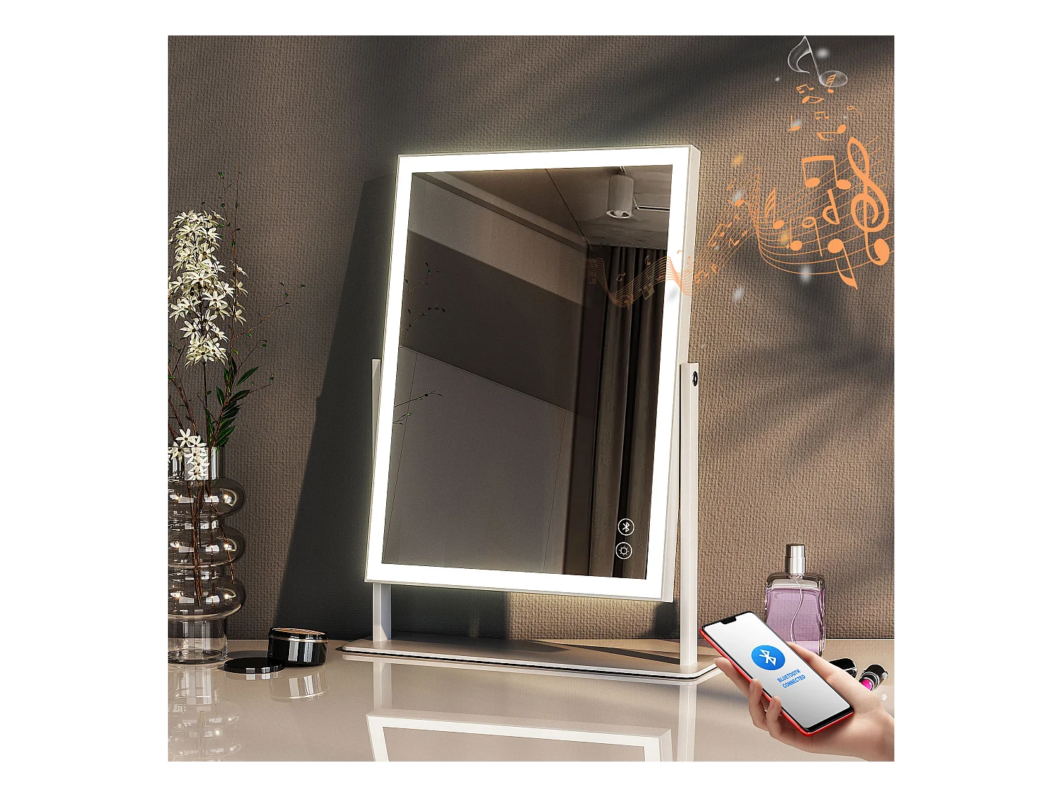 Miroir de maquillage hollywood coiffeuse avec lumière 30x41cm - Bande de LED - Bluetooth