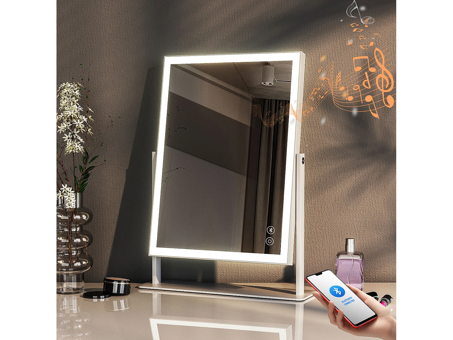 Miroir de maquillage hollywood coiffeuse avec lumière 30x41cm - Bande de LED - Bluetooth