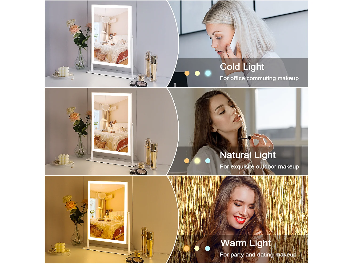 Miroir de maquillage hollywood coiffeuse avec lumière 30x41cm - Bande de LED - Bluetooth