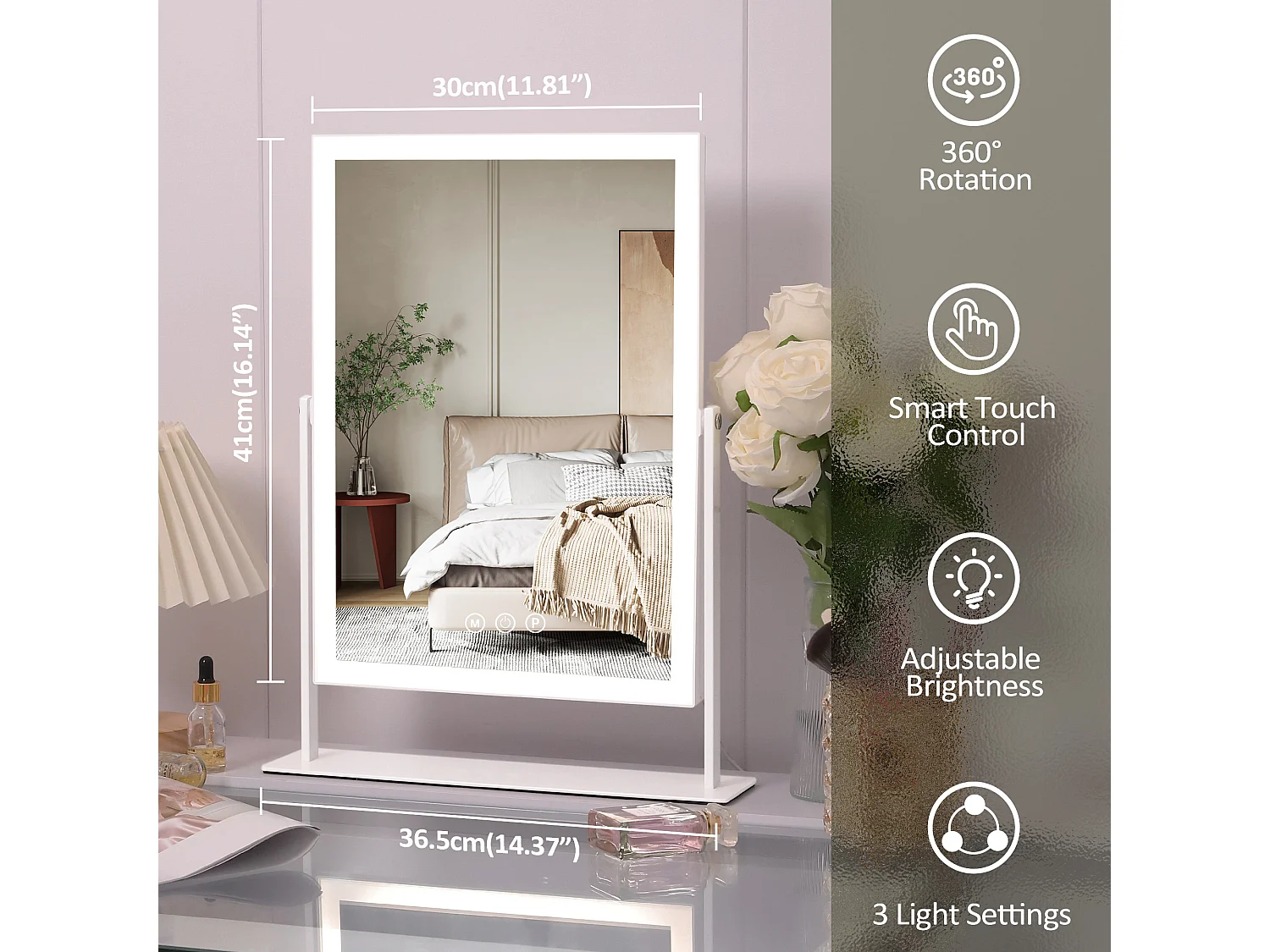 Miroir de maquillage hollywood coiffeuse avec lumière 30x41cm - Bande de LED