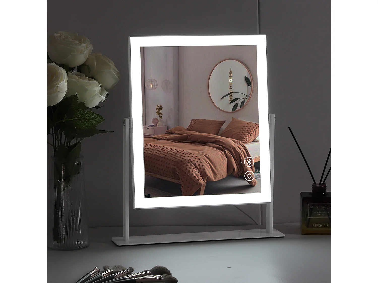 Miroir de maquillage hollywood coiffeuse avec lumière 25x30cm - Bande de LED - Bluetooth