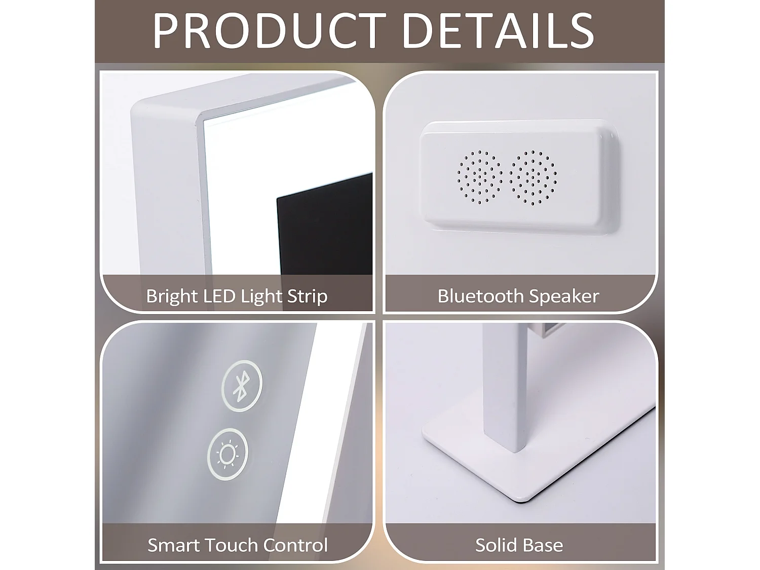 Miroir de maquillage hollywood coiffeuse avec lumière 25x30cm - Bande de LED - Bluetooth