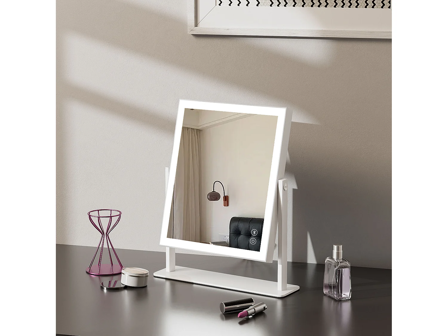 Miroir de maquillage hollywood coiffeuse avec lumière 25x30cm - Bande de LED - Bluetooth