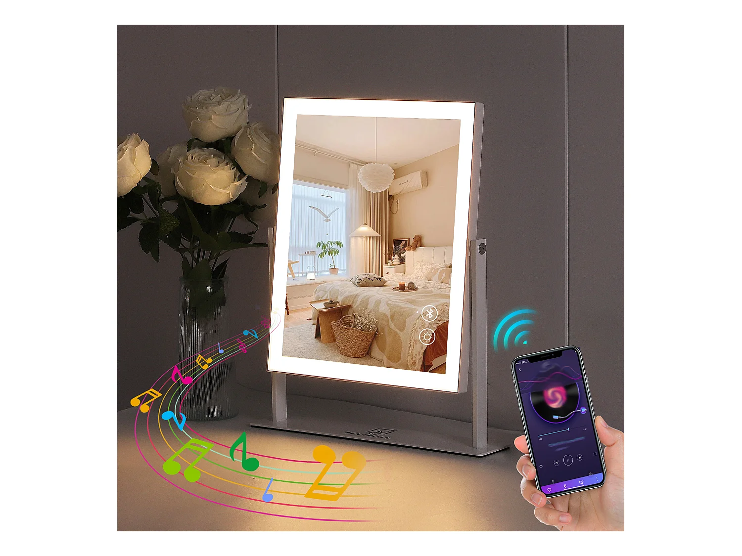 Miroir de maquillage hollywood coiffeuse avec lumière 25x30cm - Bande de LED - Bluetooth
