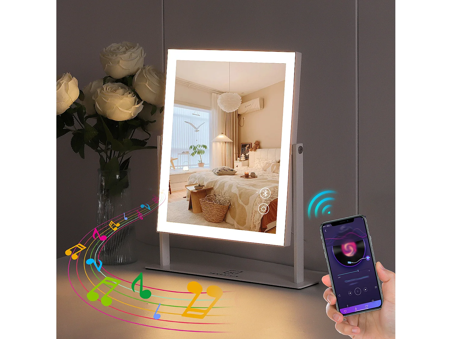 Miroir de maquillage hollywood coiffeuse avec lumière 25x30cm - Bande de LED - Bluetooth