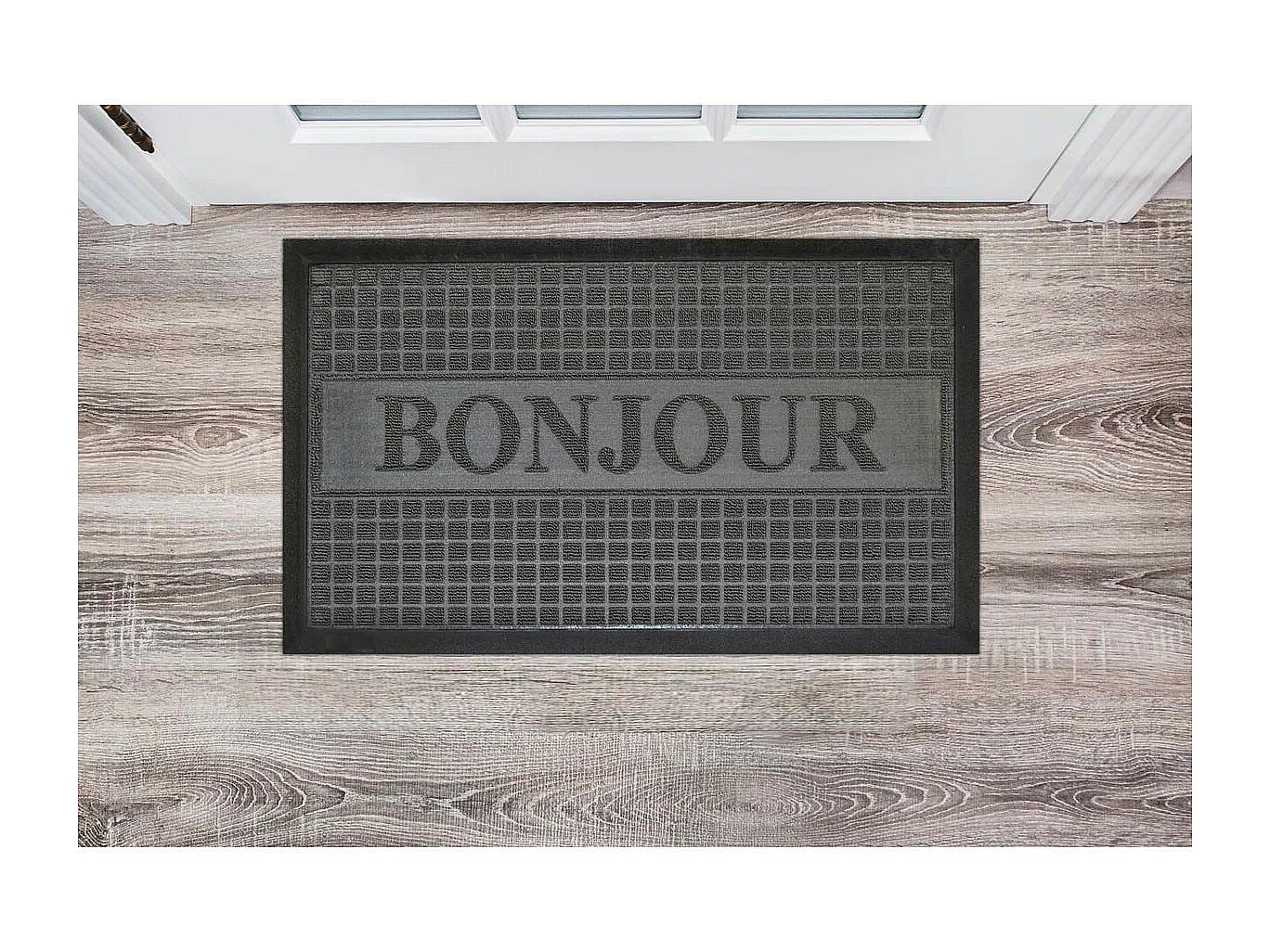 Tapis d'Entrée "Bonjour" 45x75cm Gris