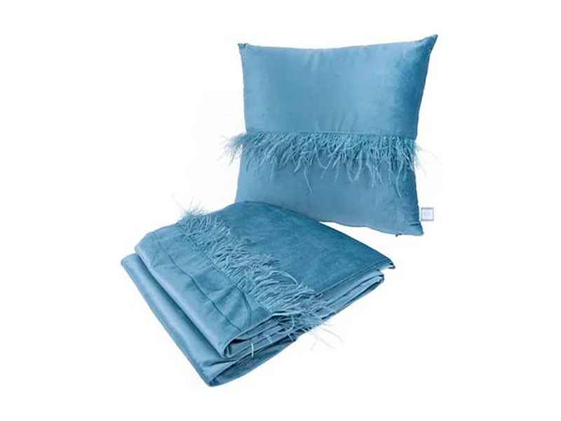 Ensemble Coussin & Plaid "Palmira" 130x170cm Bleu