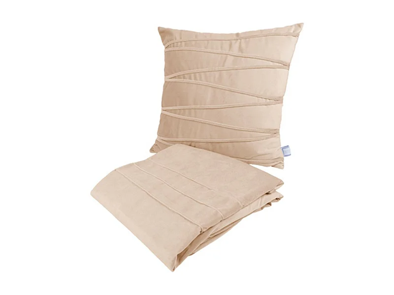 Ensemble Coussin & Plaid "Paulina" 130x170cm Champagne