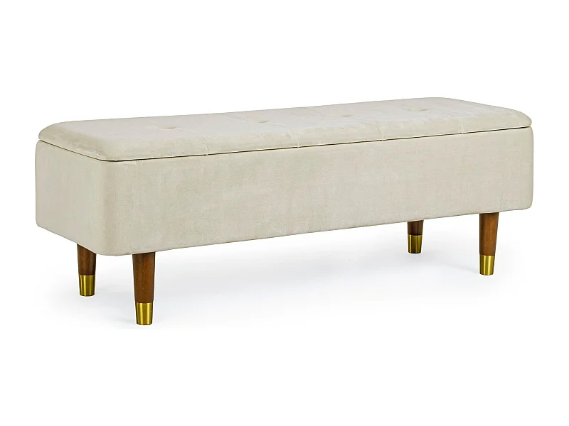 Banc coffre 2 places en velours et piétement en bois - RIKA