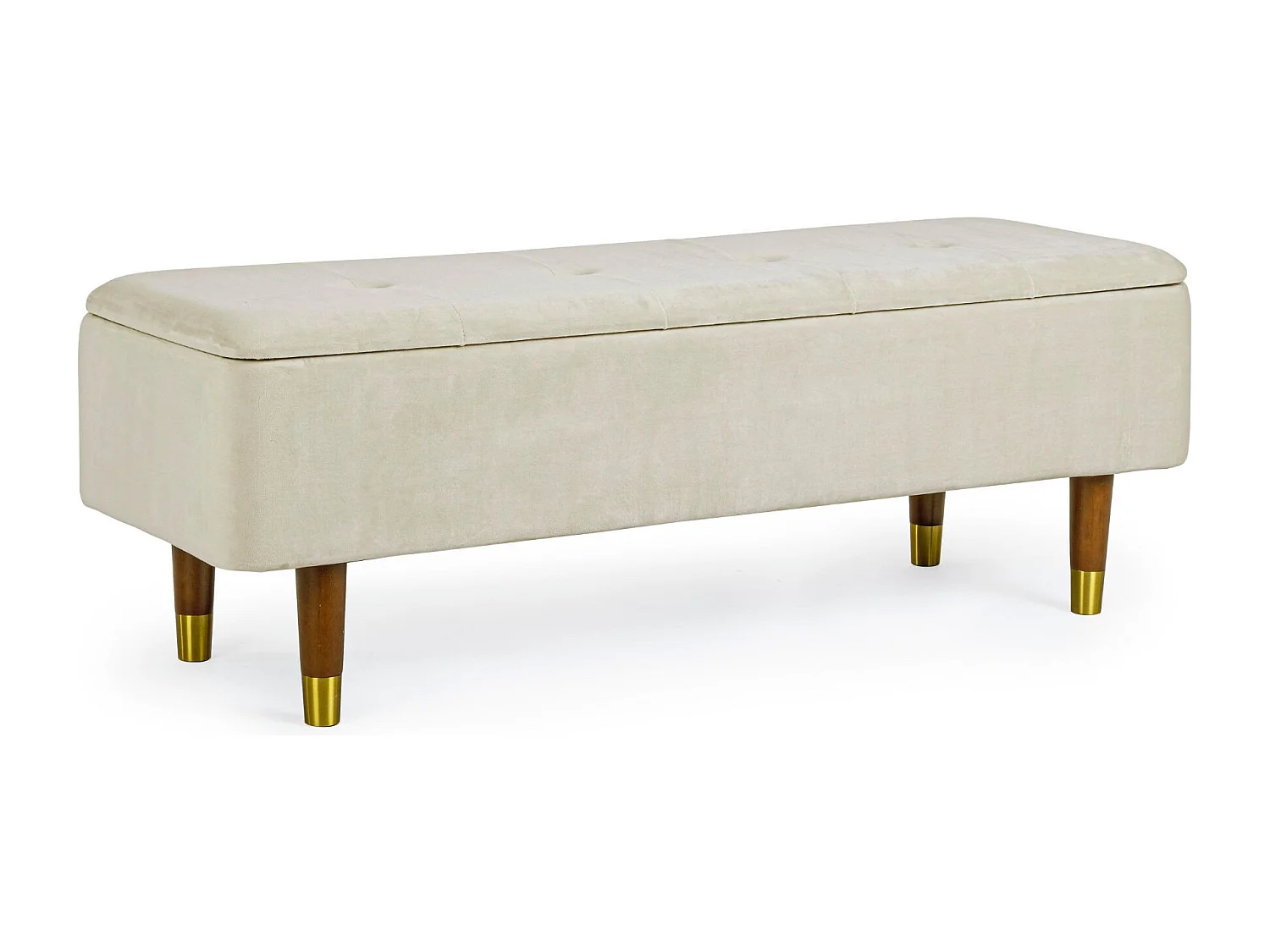 Banc coffre 2 places en velours et piétement en bois - RIKA