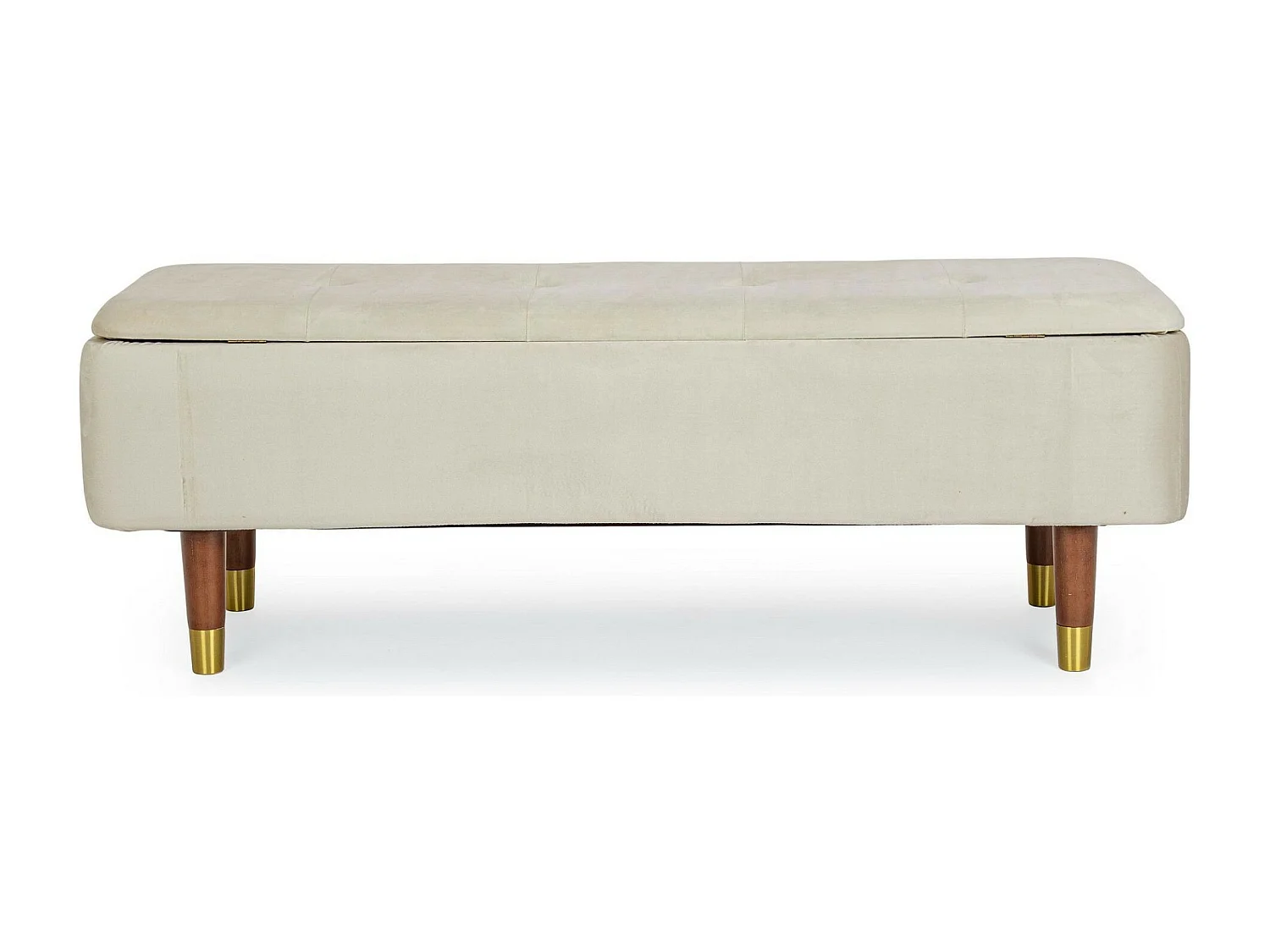 Banc coffre 2 places en velours et piétement en bois - RIKA