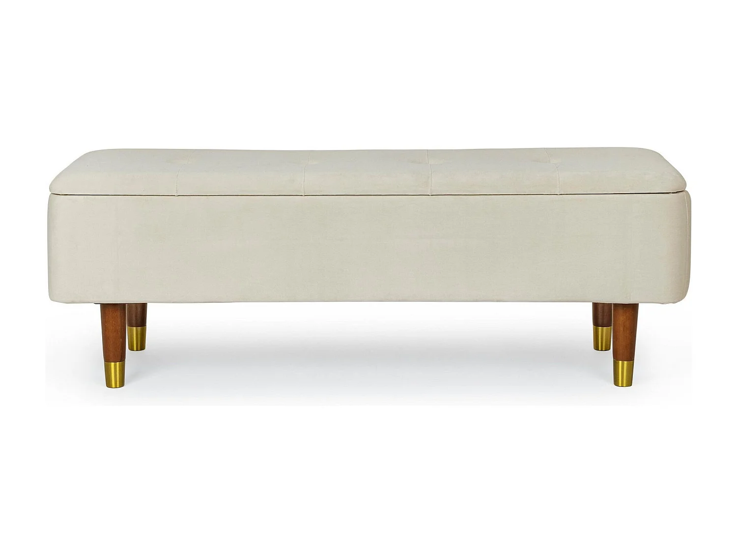 Banc coffre 2 places en velours et piétement en bois - RIKA