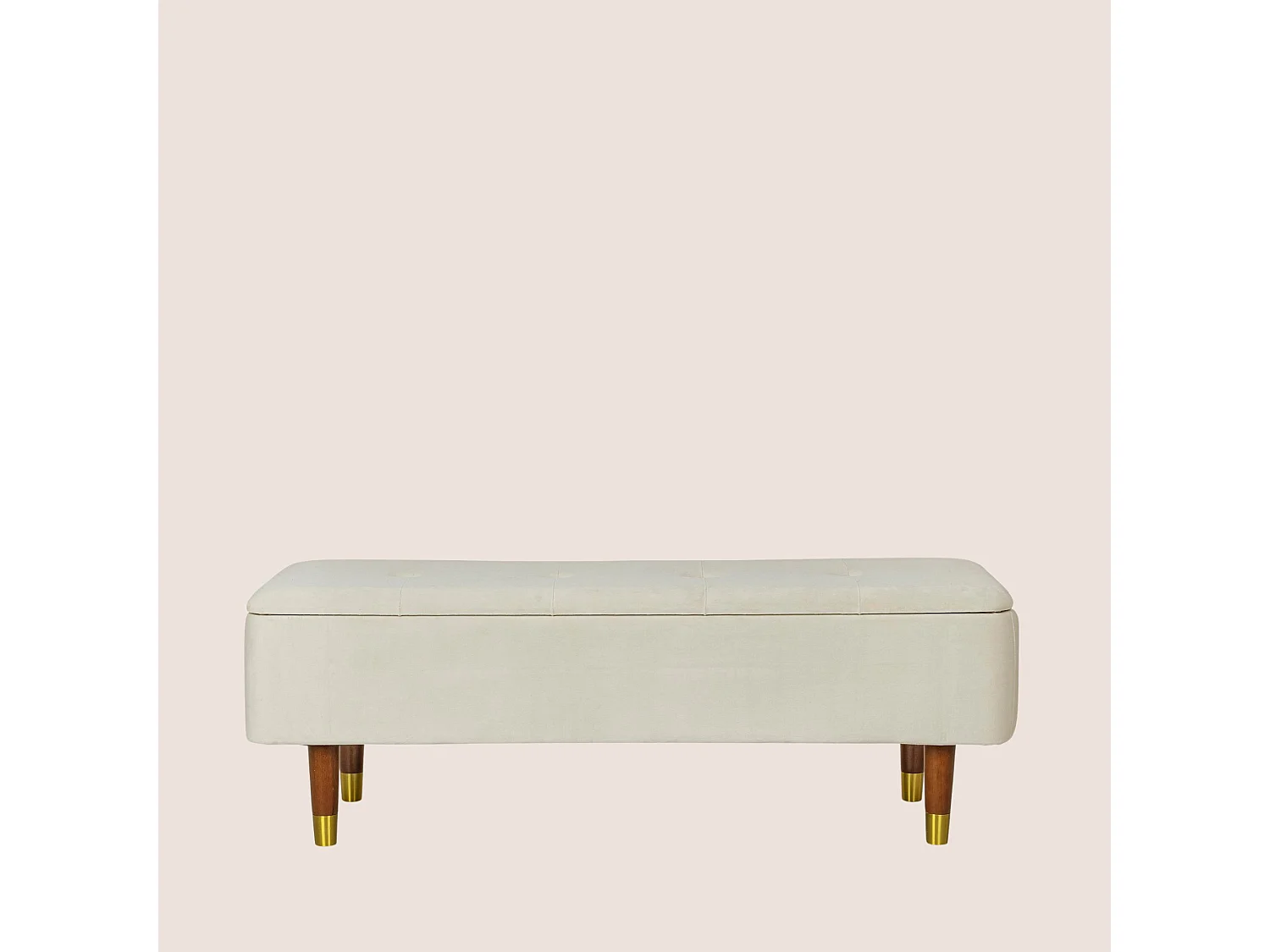 Banc coffre 2 places en velours et piétement en bois - RIKA