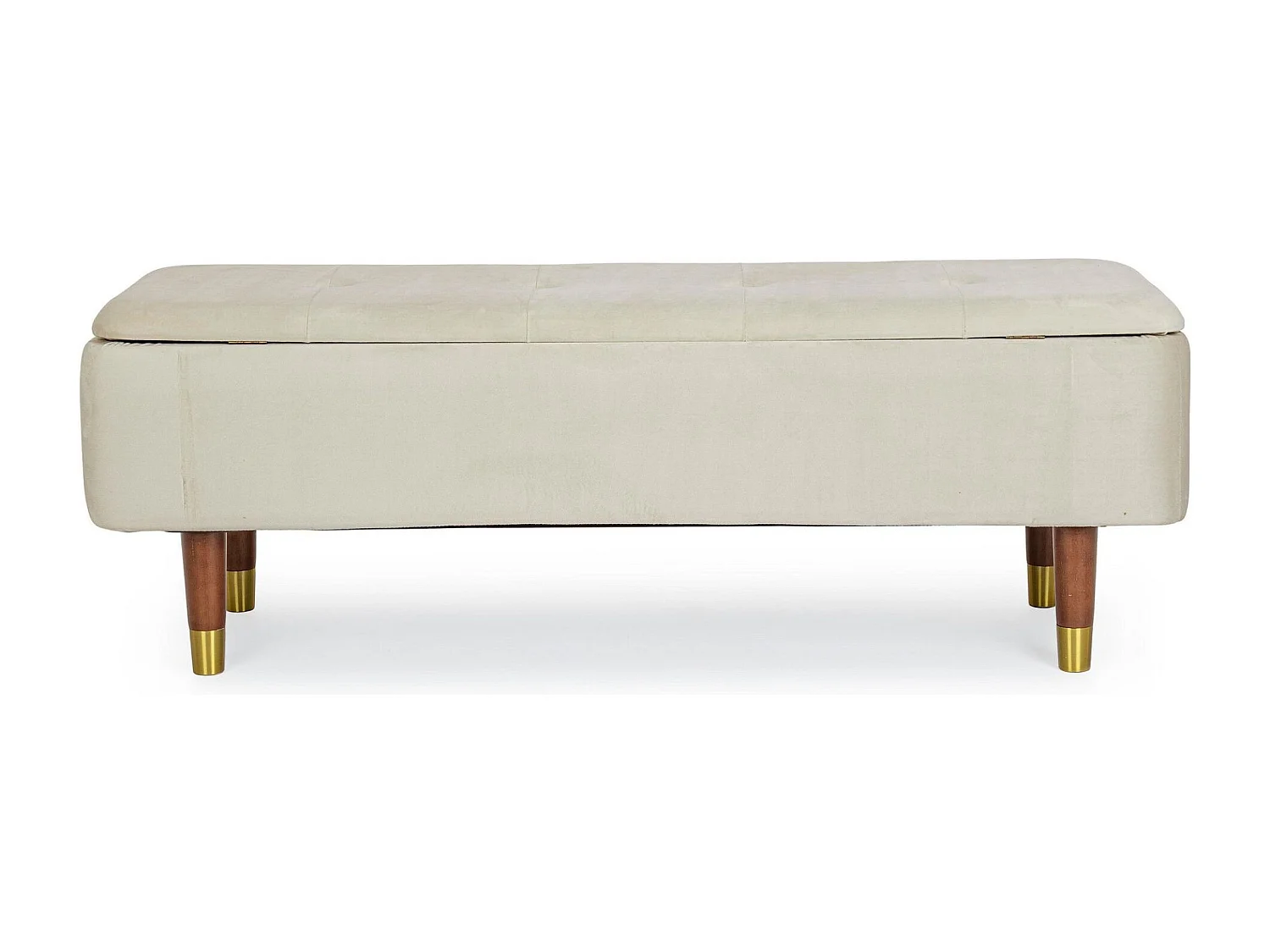 Banc coffre 2 places en velours et piétement en bois - RIKA