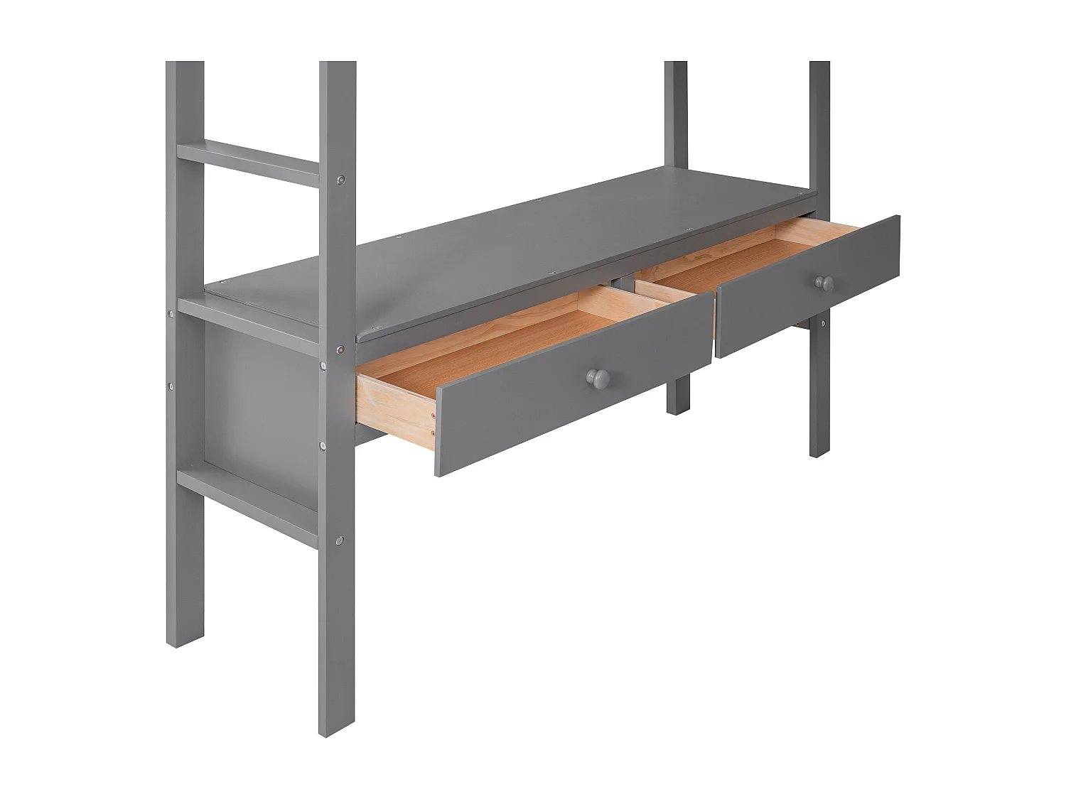 Lit mezzanine 140x200cm pour enfant - lit surélevé avec tiroirs de rangement, bureau et bibliothèque de rangement sous le lit - gris