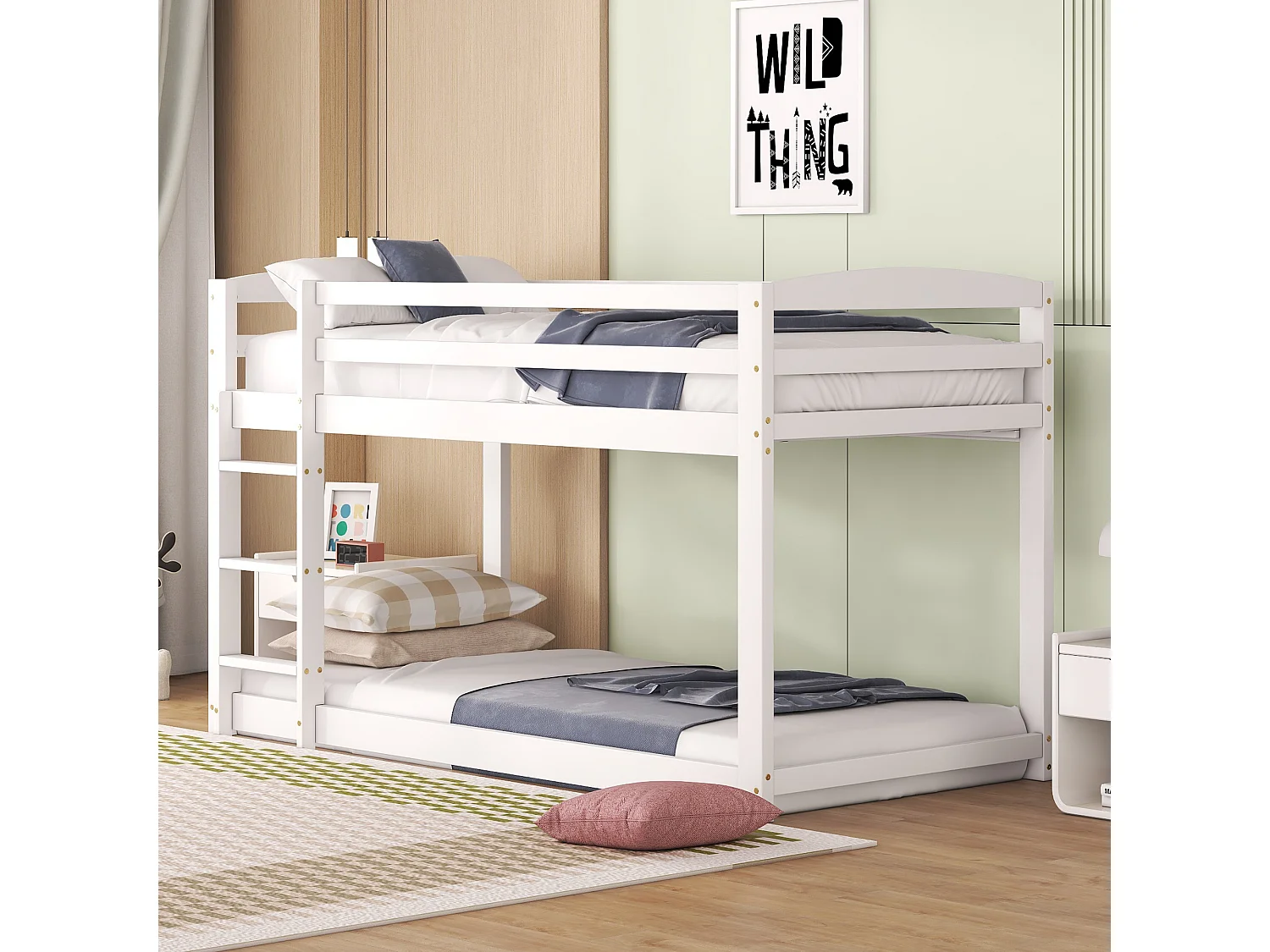 Letto a castello per bambini e ragazzi, struttura in legno massello, facile da montare, 90x200cm, bianco