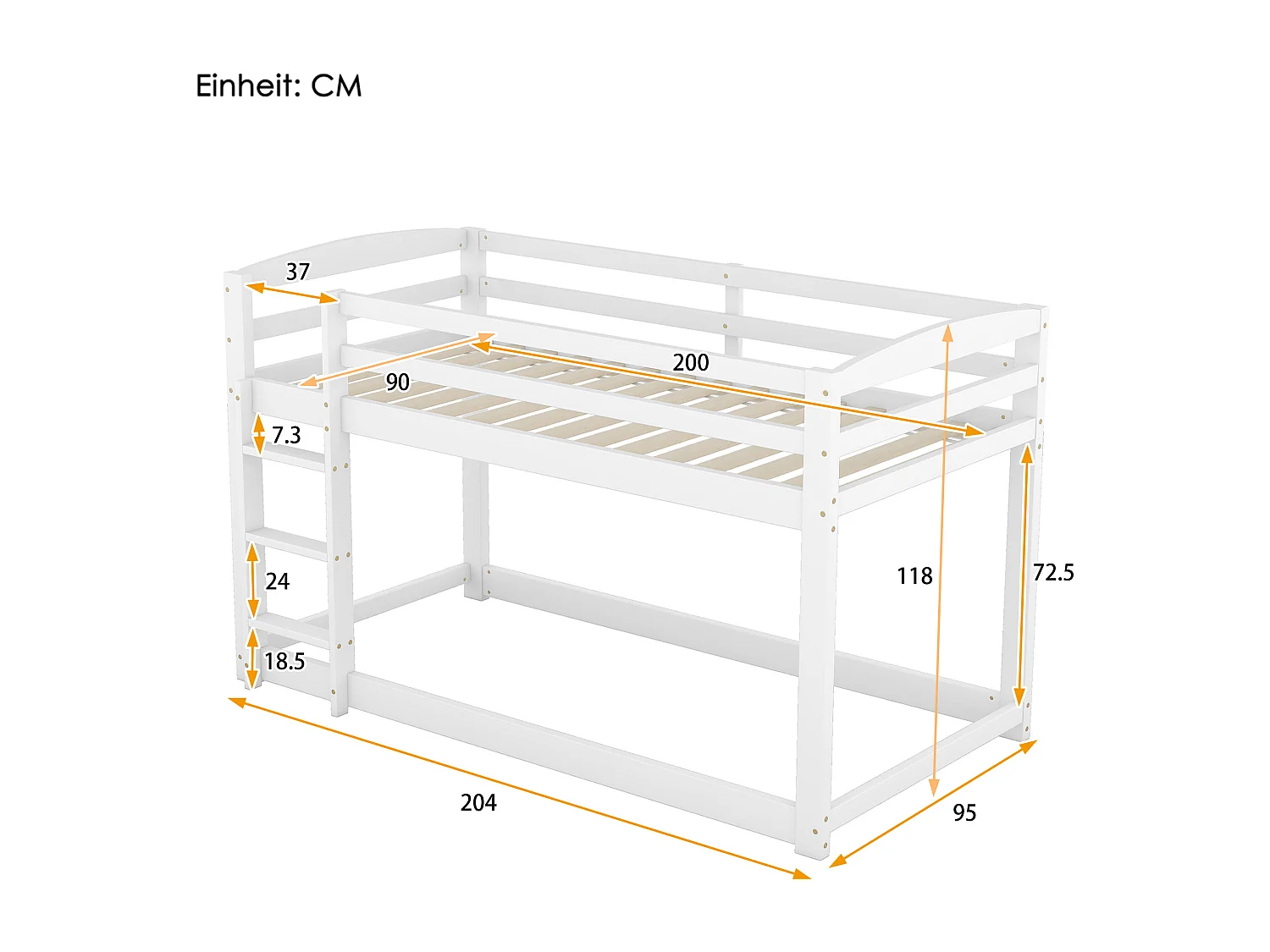 Lit superposé pour enfants et adolescents, structure en bois massif, montage facile, 90x200cm, blanc