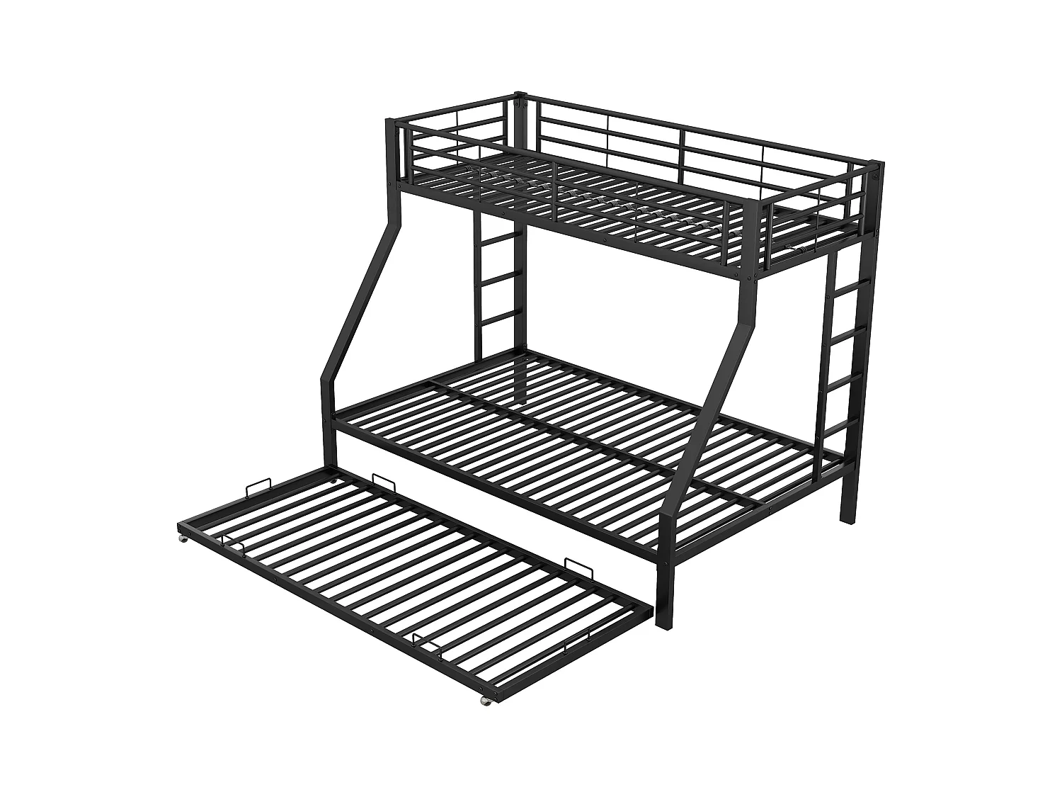 Stapelbed, metalen uitschuifbed, met ladder aan beide zijden voor kinderen, tieners en volwassenen, eenvoudig te monteren, 90(140)x200cm, zwart