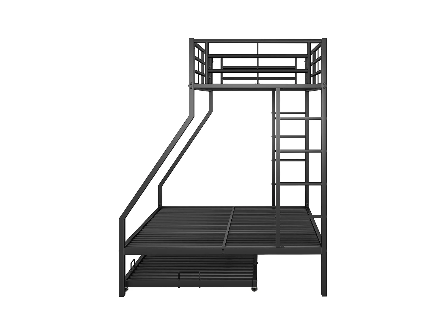 Stapelbed, metalen uitschuifbed, met ladder aan beide zijden voor kinderen, tieners en volwassenen, eenvoudig te monteren, 90(140)x200cm, zwart