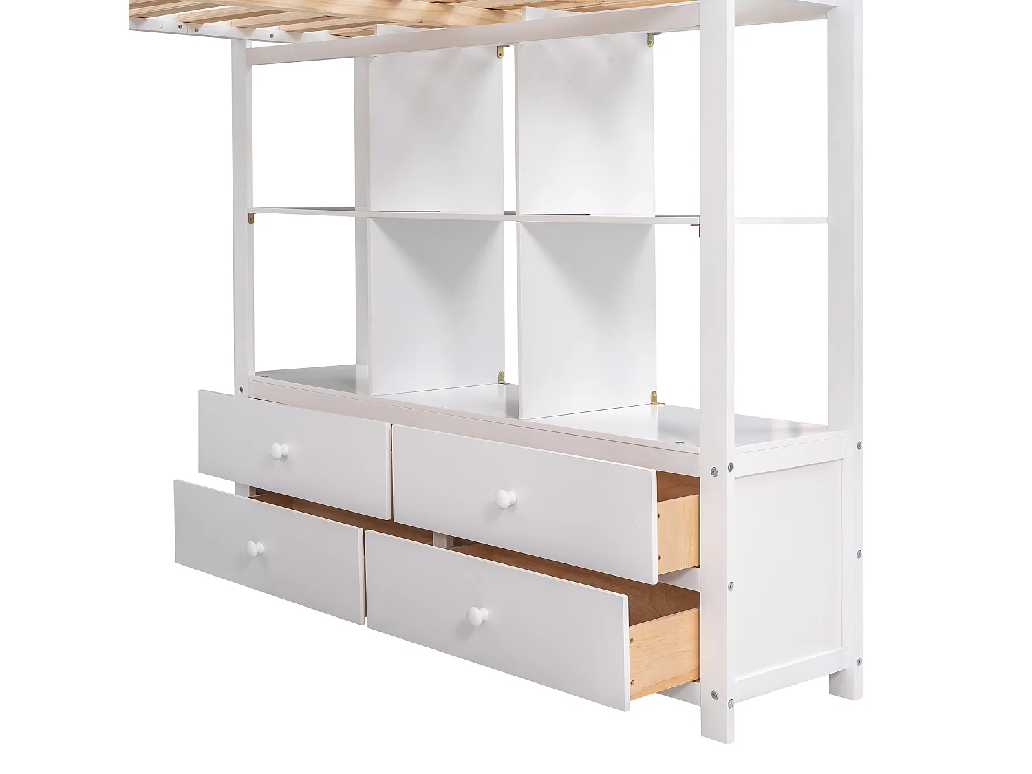 Lit mezzanine 140x200cm pour enfant - lit surélevé avec tiroirs de rangement, bureau et bibliothèque de rangement sous le lit - blanc