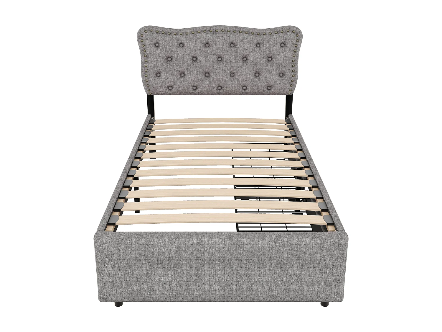 Letto con cassetti Letto imbottito 90 x 200 cm, comodino quadrato imbottito con rivetti decorativi, grigio