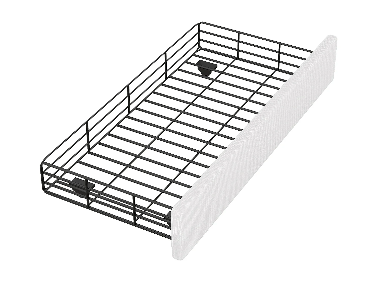 Letto con cassetti Letto imbottito 90 x 200 cm, comodino quadrato imbottito con rivetti decorativi, bianco