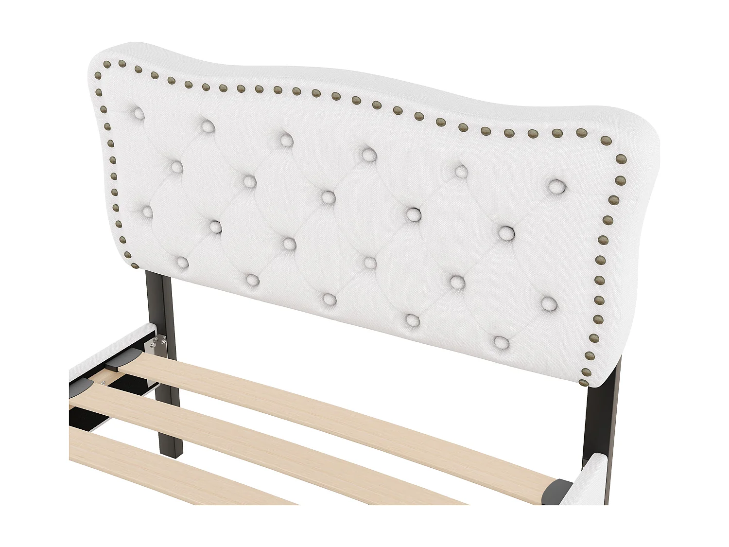 Lit avec tiroirs Lit capitonné 90 x 200 cm, table de chevet capitonnée carrée avec rivets décoratifs, blanc