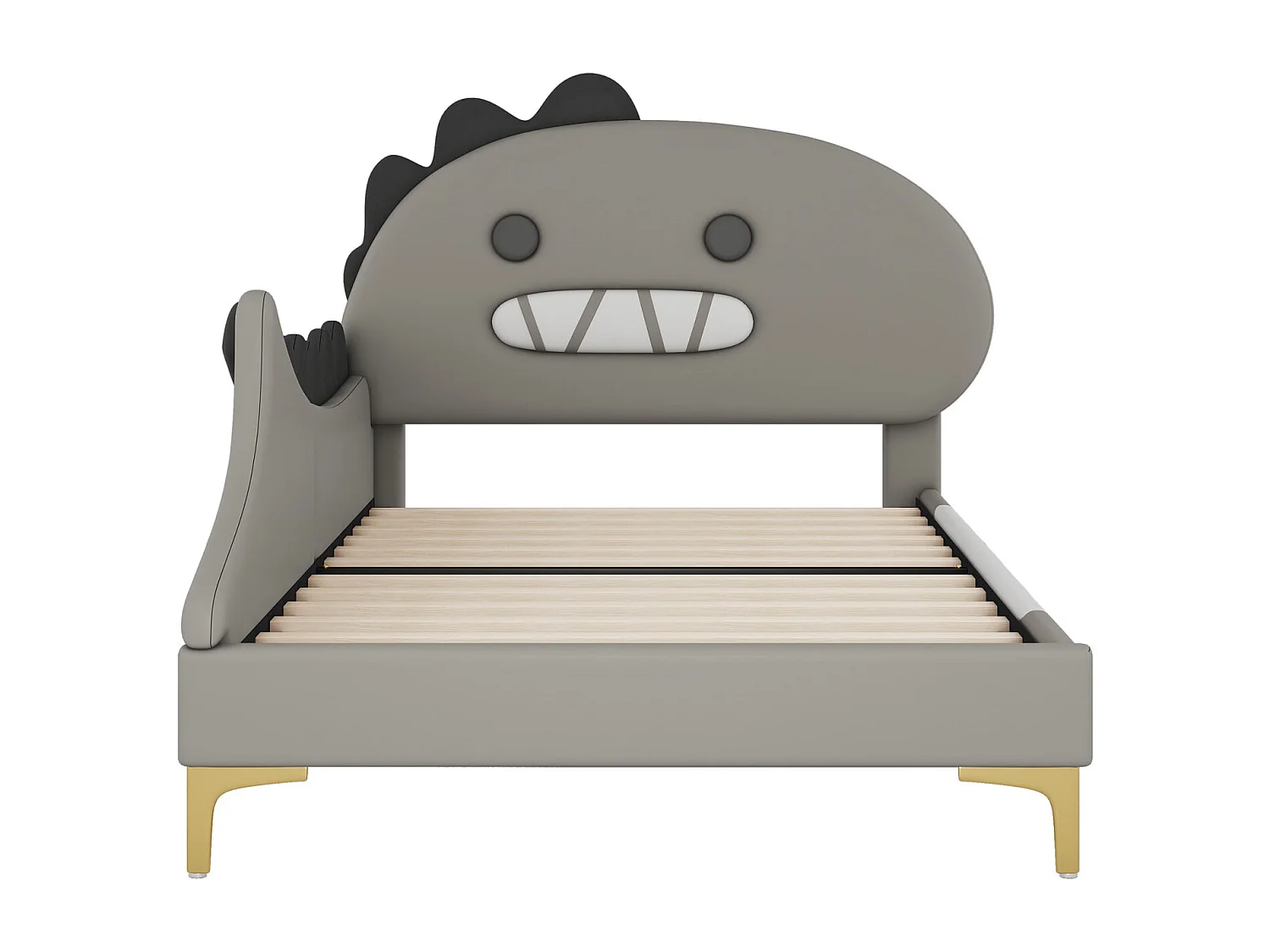 Lit simple-Lit pour enfant 90 x 200 cm, forme de dinosaure de dessin animé, lit plat, matériau PU, gris