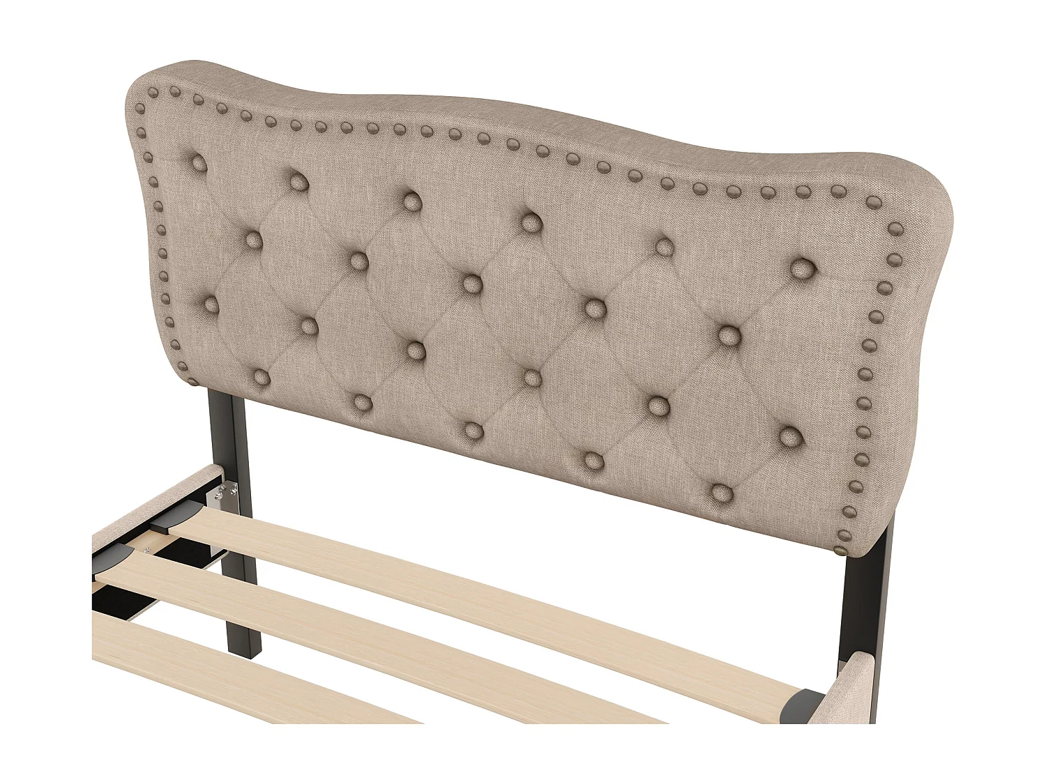 Lit avec tiroirs Lit capitonné 90 x 200 cm, table de chevet capitonnée carrée avec rivets décoratifs, beige foncé