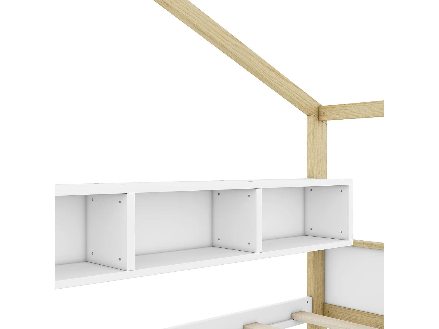 Lit cabane 140x200cm, lit de maison d'enfant, équipé d'un lit gigogne, 4 compartiments de rangement, blanc