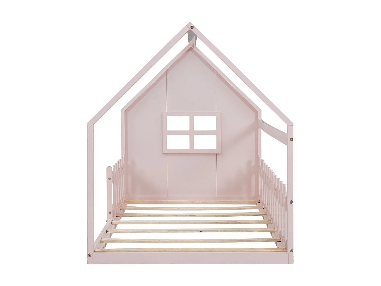 Kajuitbed 90x200cm, kinderbed met bar, lattenbodem, grenen, roze