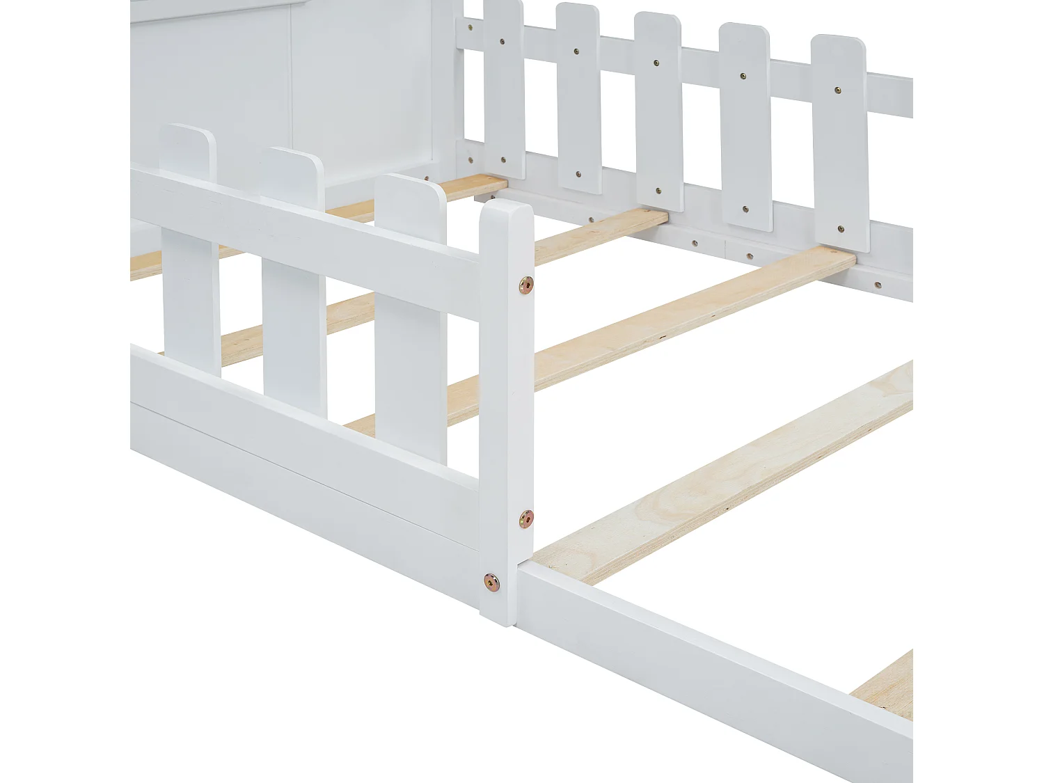 Kajuitbed 90x200cm, kinderbed met bar, lattenbodem, grenen, wit