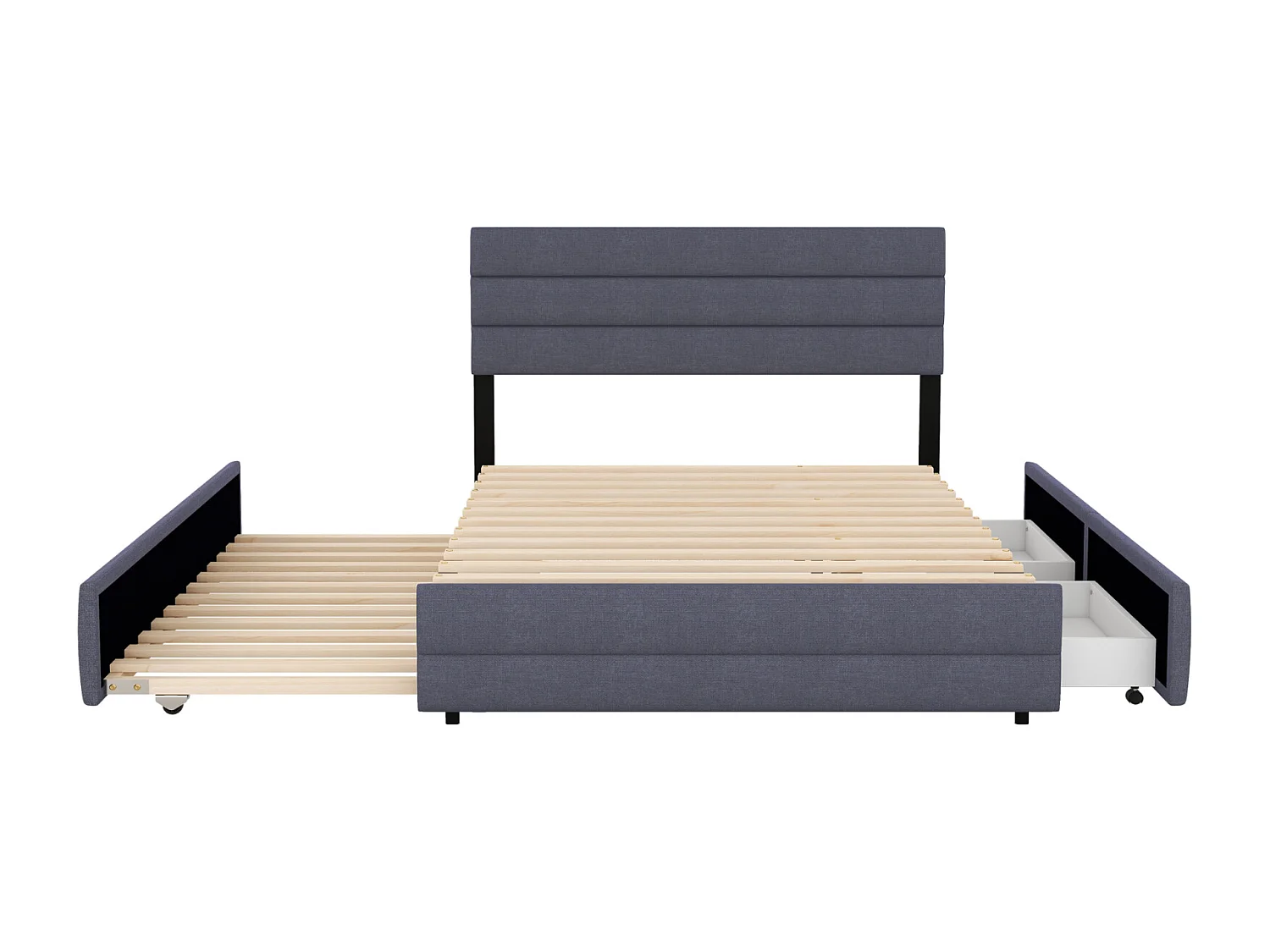 Lit gigogne pour adulte et enfant 140 x 200cm & 90 x 190cm avec broche pour deux personnes et deux tiroirs, gris