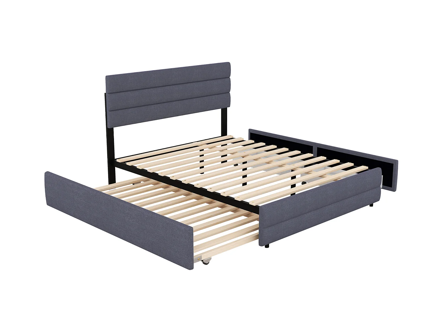 Cama nido para adultos y niños 140x200cm y 90x190cm con husillo para dos personas y dos cajones, color gris