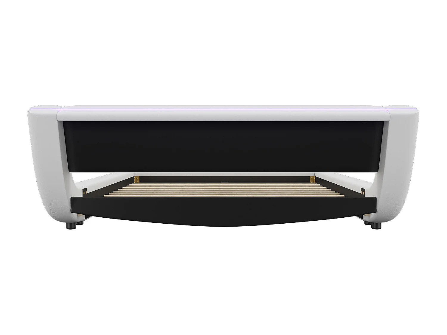 Lit double plat 140x200cm, lit adulte au sol, cadre de lit avec LED, sommier à lattes et tête de lit, PU, blanc