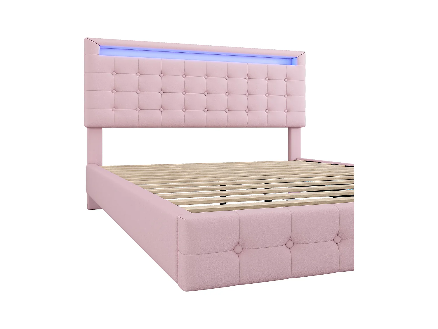 Lit adute 140x200cm - avec LED et télécommande - en similicuir - Rose