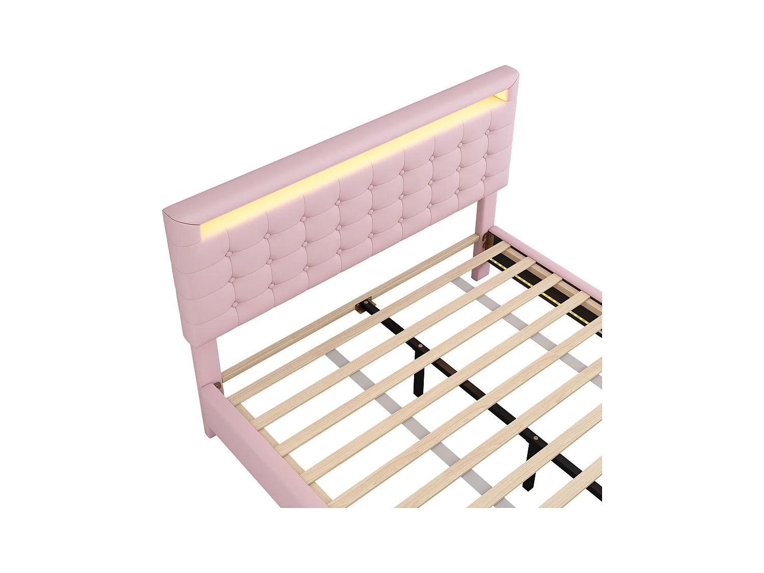 Lit adute 140x200cm - avec LED et télécommande - en similicuir - Rose