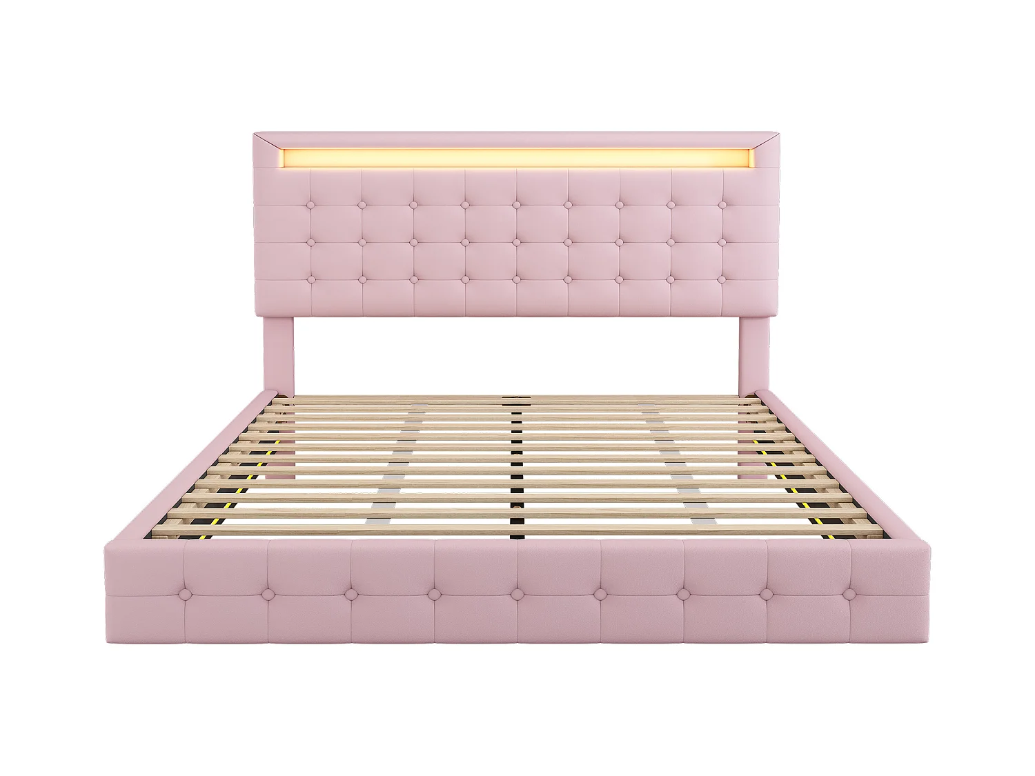 Lit adute 140x200cm - avec LED et télécommande - en similicuir - Rose