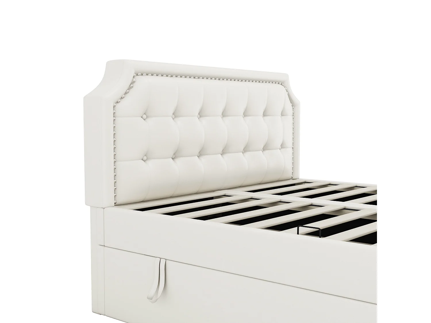 Gestoffeerd bed 140x200cm, tweepersoonsbed met lattenbodem in metalen frame, veel opbergruimte, aan beide zijden te openen, wit