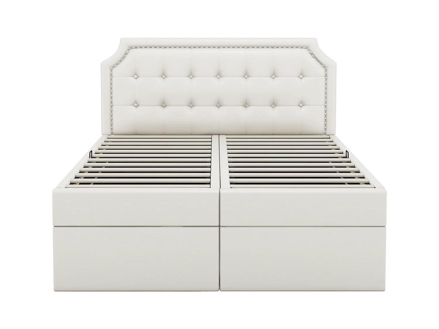 Lit capitonné 140x200cm, lit double avec sommier à lattes en structure métallique, grand espace de rangement, ouvre des deux côtés, blanc