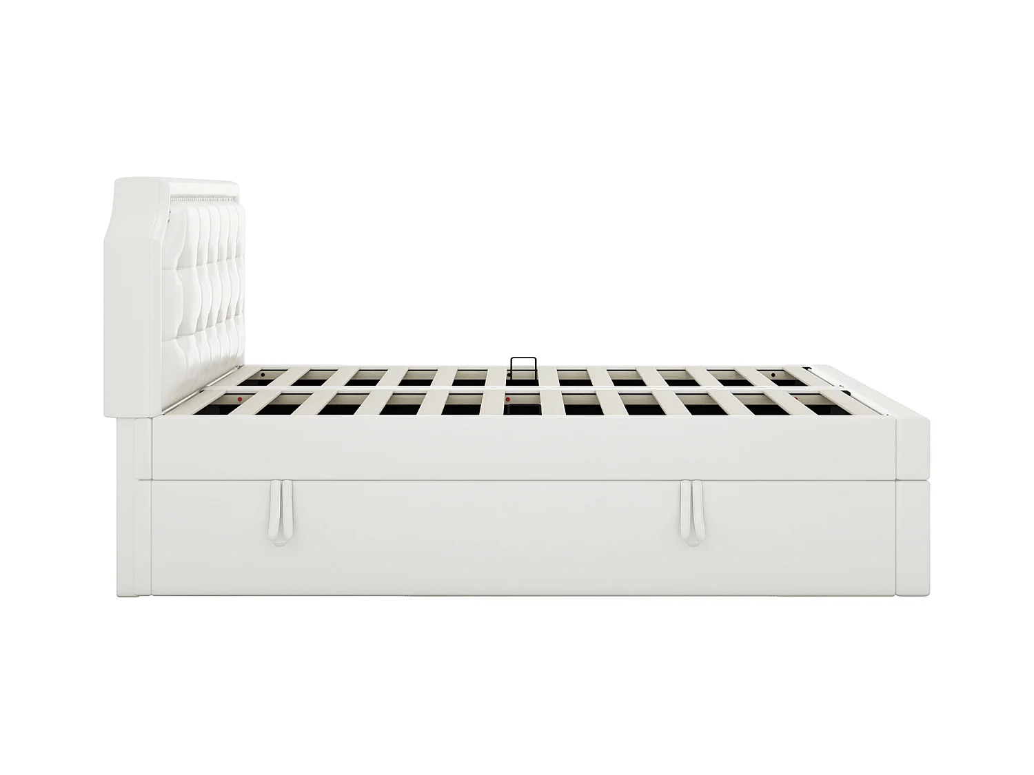 Lit capitonné 140x200cm, lit double avec sommier à lattes en structure métallique, grand espace de rangement, ouvre des deux côtés, blanc