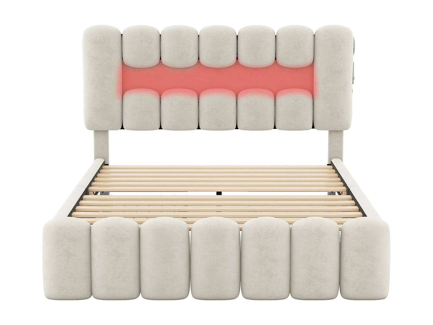 Lit avec tiroirs Lit adulte double 140 x 200 avec 4 tiroirs. LED avec USB et stéréo. en Cuir beige