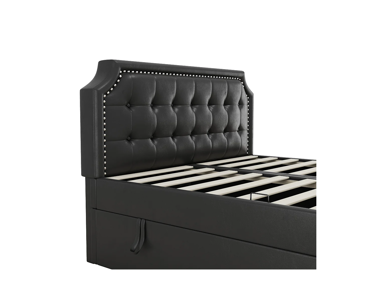 Cama tapizada 140x200cm, cama doble con somier de láminas en estructura de metal, gran espacio de almacenaje, apertura por ambos lados, color negro