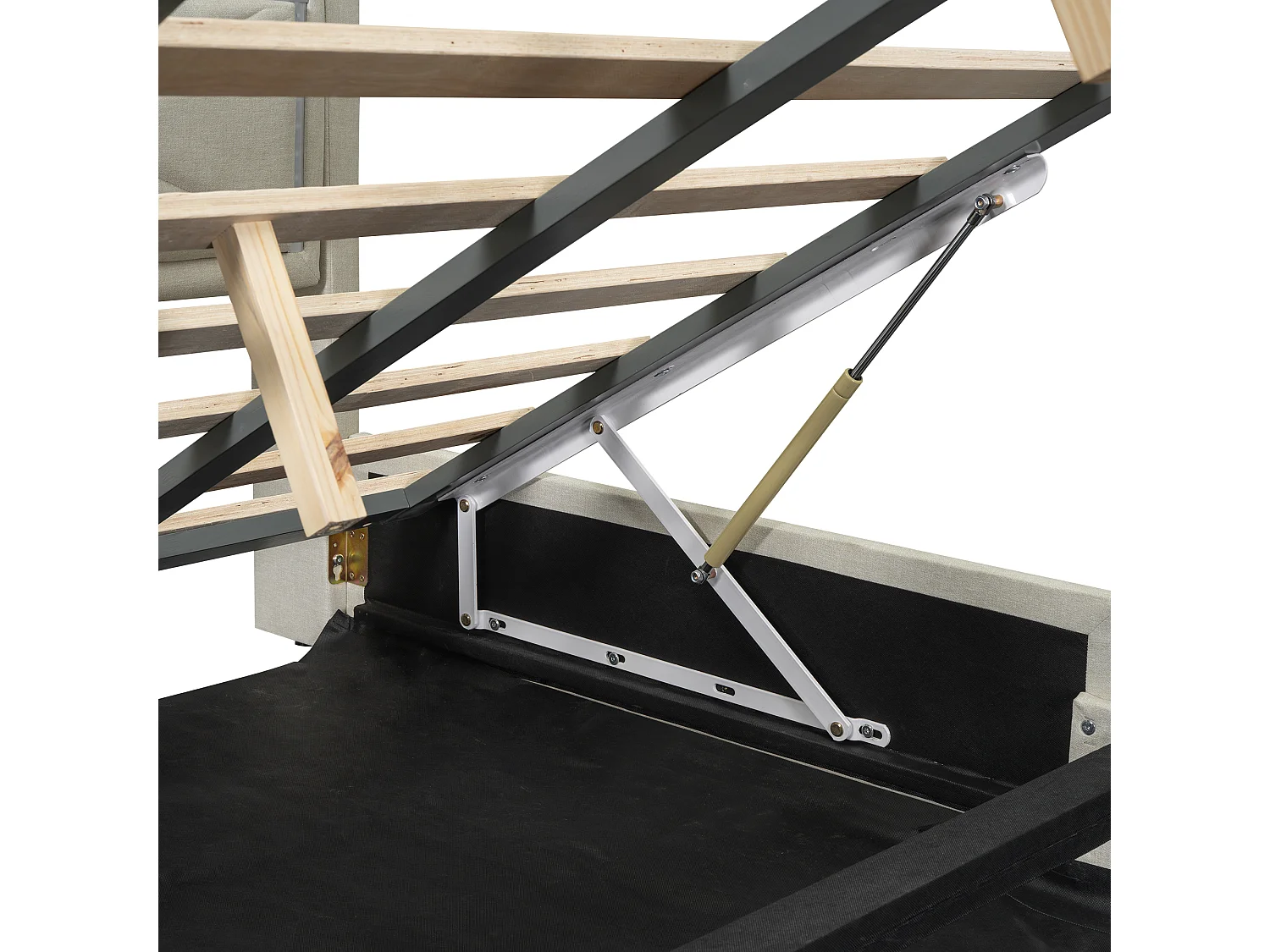 Lit coffre capitonné avec LED, sommier à lattes et tête de lit avec port USB, lin, beige 160x200cm