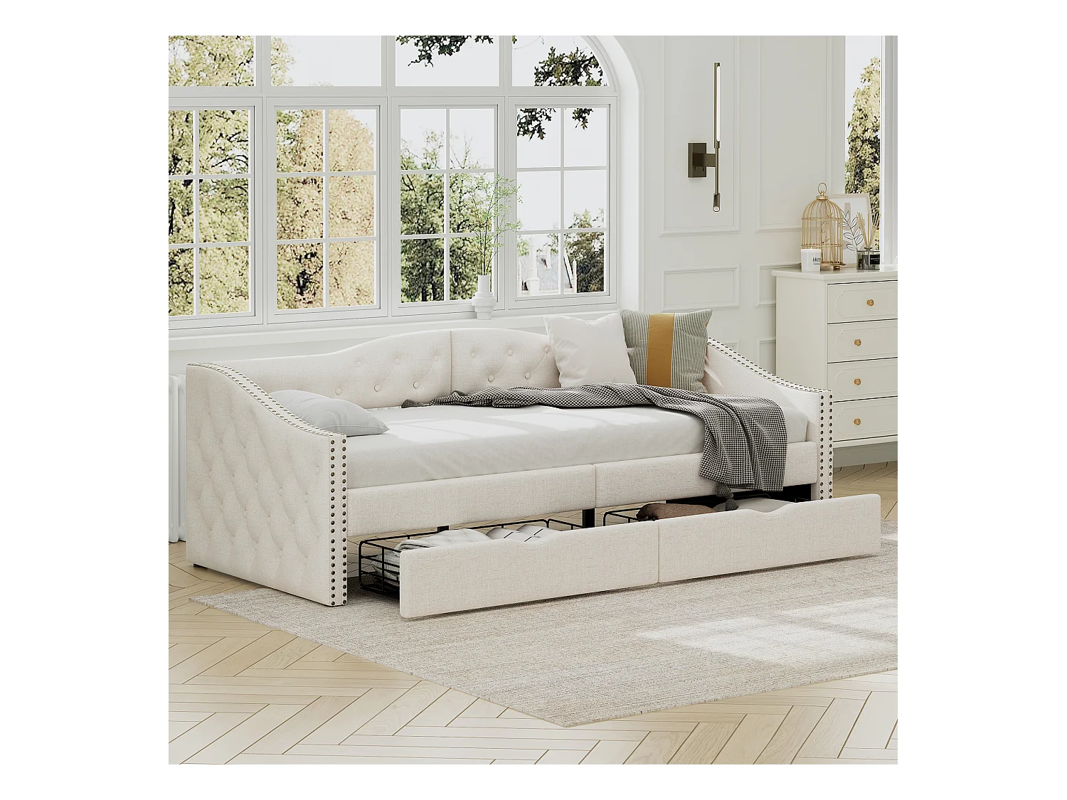 Lit gigogne lit simple 90 x 200 cm avec tiroir, blanc